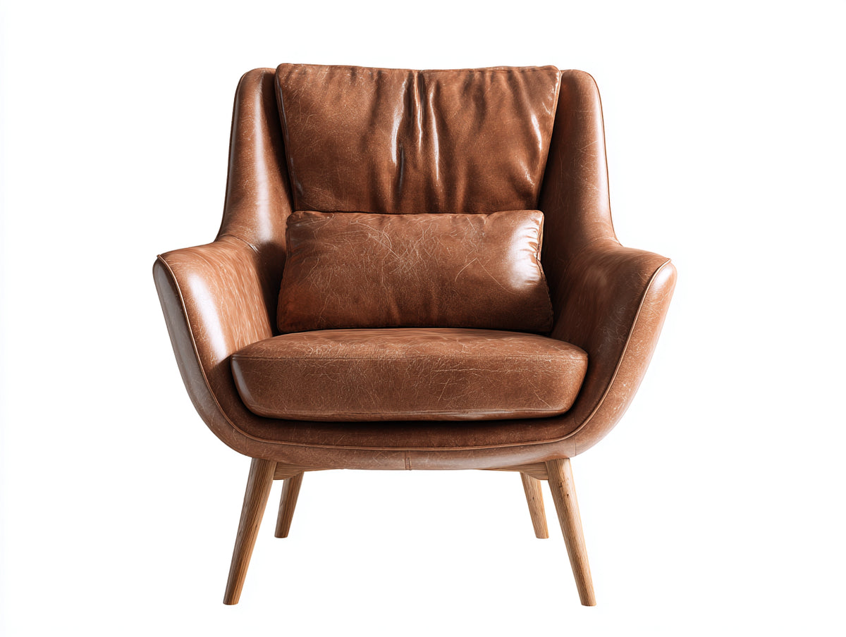 Fauteuil - Cuir - 88 x 91 x 98 cm - Brun cognac - Style scandinave rétro