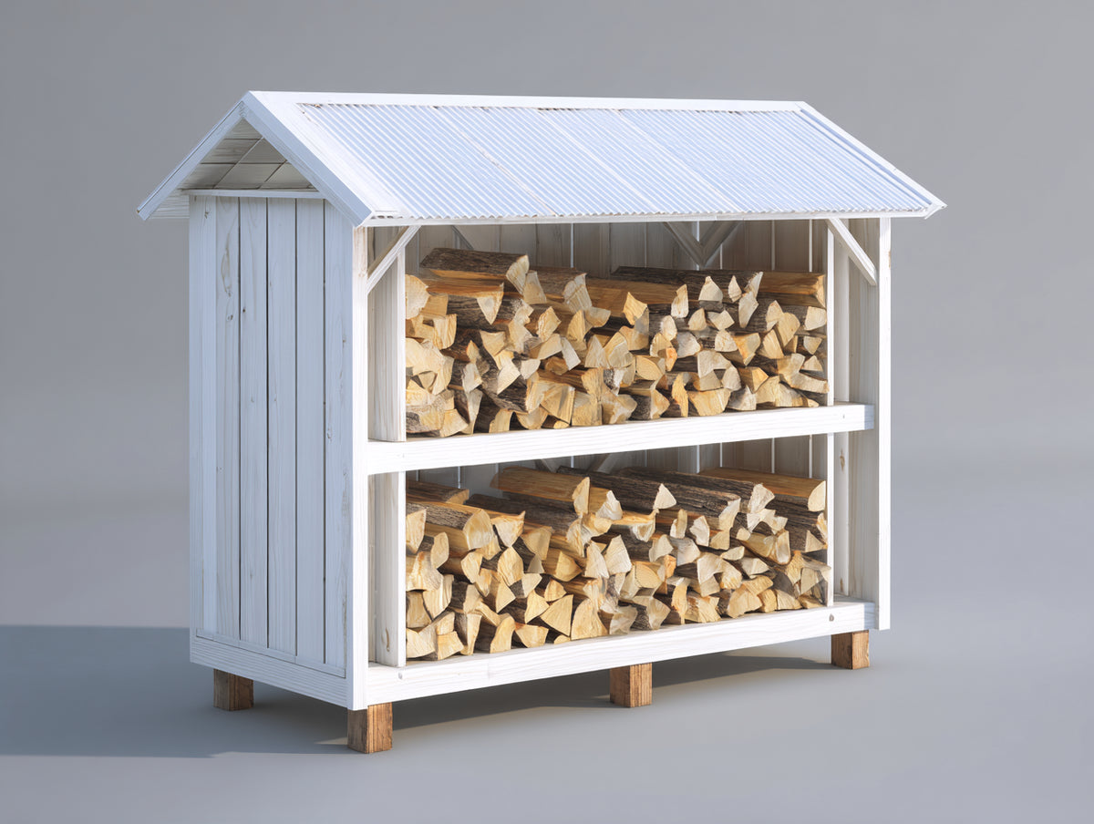 Abri à bûches - Bois - 165 x 70 x 178 cm - Blanc-Bois naturel - Style rustique