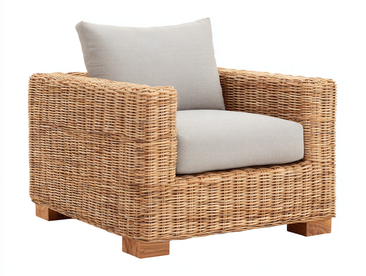 Fauteuil de jardin - Rotin-Tissu - 94 x 86 x 82 cm - Naturel-Beige clair - Style côtier