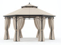 Tonnelle de jardin - Métal-Textile - 360x360x300 cm - Beige-Noir - Style élégant