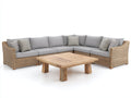 Canapé de jardin - Résine tressée-Tissu-Bois - 274 x 226 x 79 cm - Gris clair-Rotin naturel-Bois naturel - Style contemporain