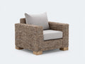 Fauteuil de jardin - rotin tressé-tissu - 90x84x80 cm - beige grisé-lin naturel - style contemporain naturel