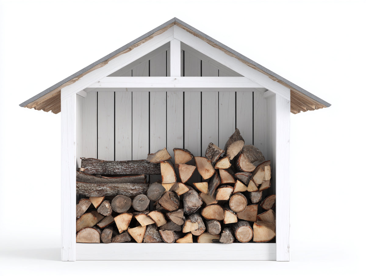 Abri à bûches - Bois - 138 x 64 x 151 cm - Blanc-Bois naturel-Gris - Style traditionnel