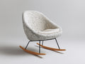 Fauteuil à bascule - tissu bouclette-métal-bois - 81x75x86 cm - écru moucheté-noir-chêne naturel - style nordique