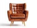 Fauteuil - Cuir - 89 x 92 x 103 cm - Brun caramel - Style rétro à dossier quadrillé