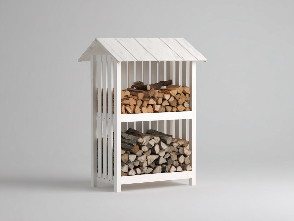 Abri à bûches - Bois - 104 x 56 x 166 cm - Blanc - Style minimaliste