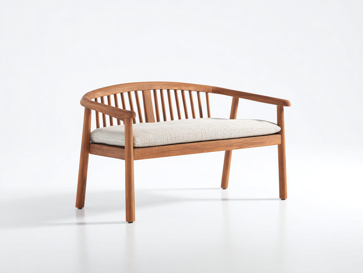 Banc de jardin - Bois-Tissu - 140 x 62 x 80 cm - Marron miel-Beige clair - Style scandinave