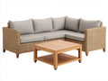 Canapé de jardin - Résine tressée-Tissu-Bois - 238 x 182 x 78 cm - Beige clair-Rotin naturel-Bois naturel - Style contemporain