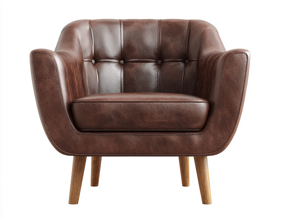 Fauteuil - Cuir - 90 x 89 x 88 cm - Brun chocolat - Style rétro capitonné