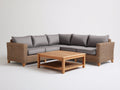 Canapé de jardin - Résine tressée-Tissu-Bois - 270 x 270 x 79 cm - Gris taupe-Brun naturel-Bois naturel - Style contemporain