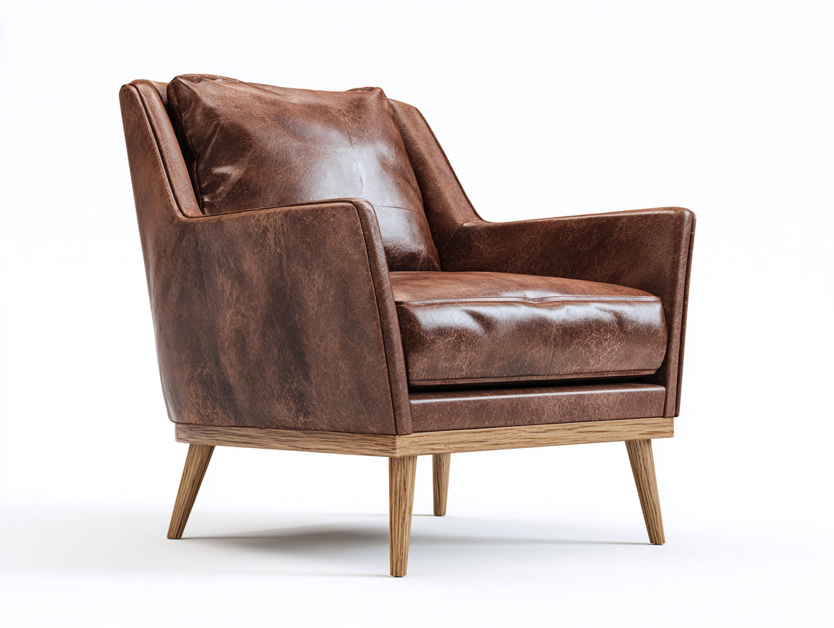 Fauteuil - Cuir - 85 x 93 x 96 cm - Brun foncé - Style scandinave vintage