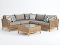 Canapé de jardin - Résine tressée-Tissu-Bois - 248 x 248 x 79 cm - Gris taupe-Rotin naturel-Bois naturel - Style contemporain