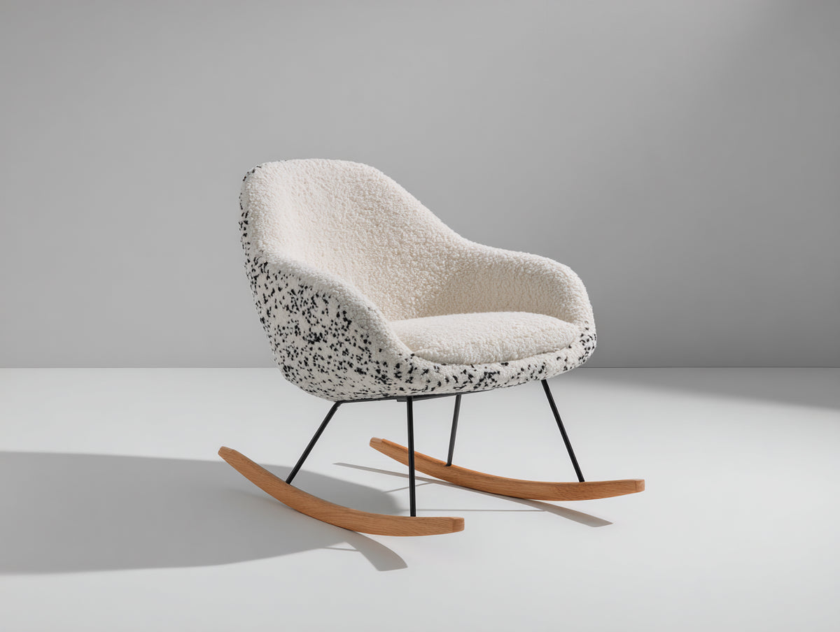 Fauteuil à bascule - tissu bouclette-métal-bois - 76x71x80 cm - écru-noir-bois naturel - style moderne
