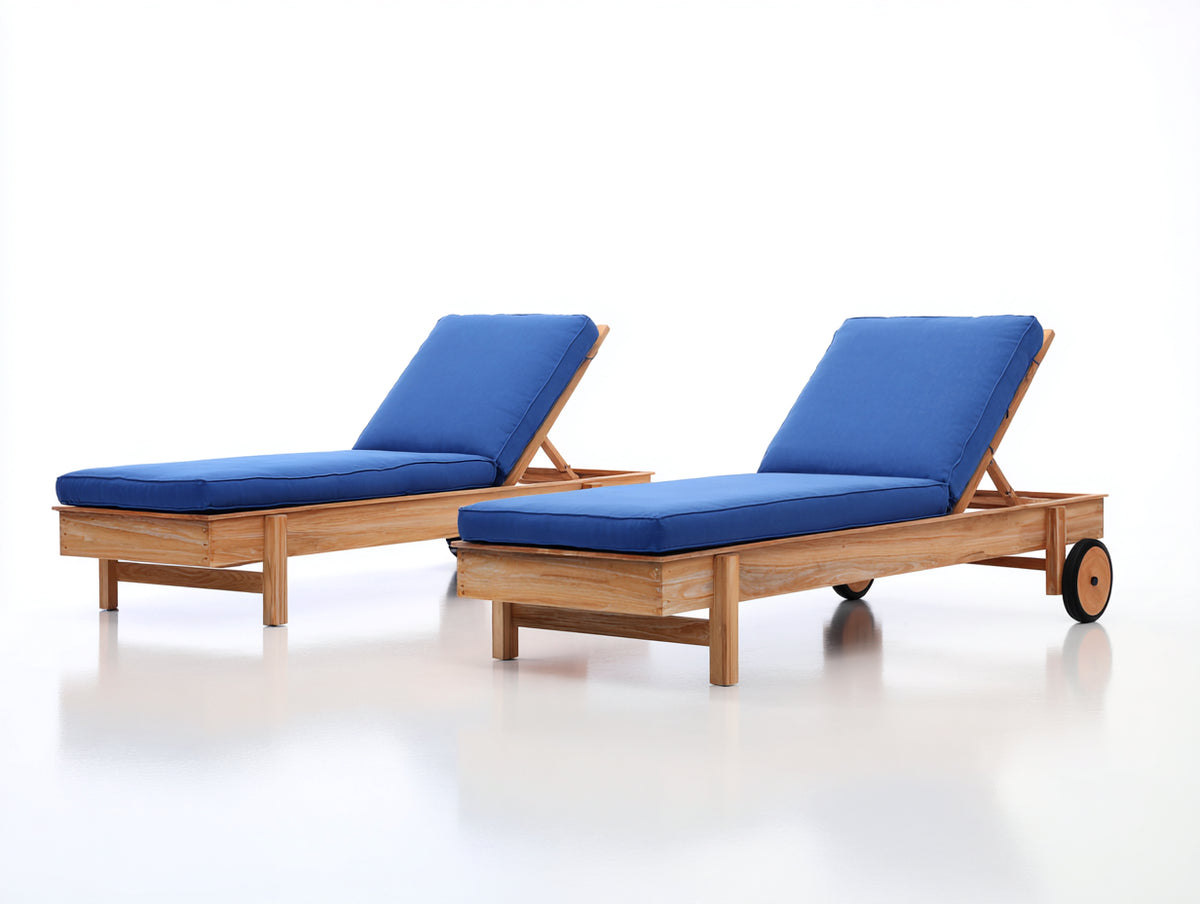 Bain de soleil - Bois-Tissu - 201 x 72 x 89 cm - Bois naturel-Bleu-Noir - Style moderne