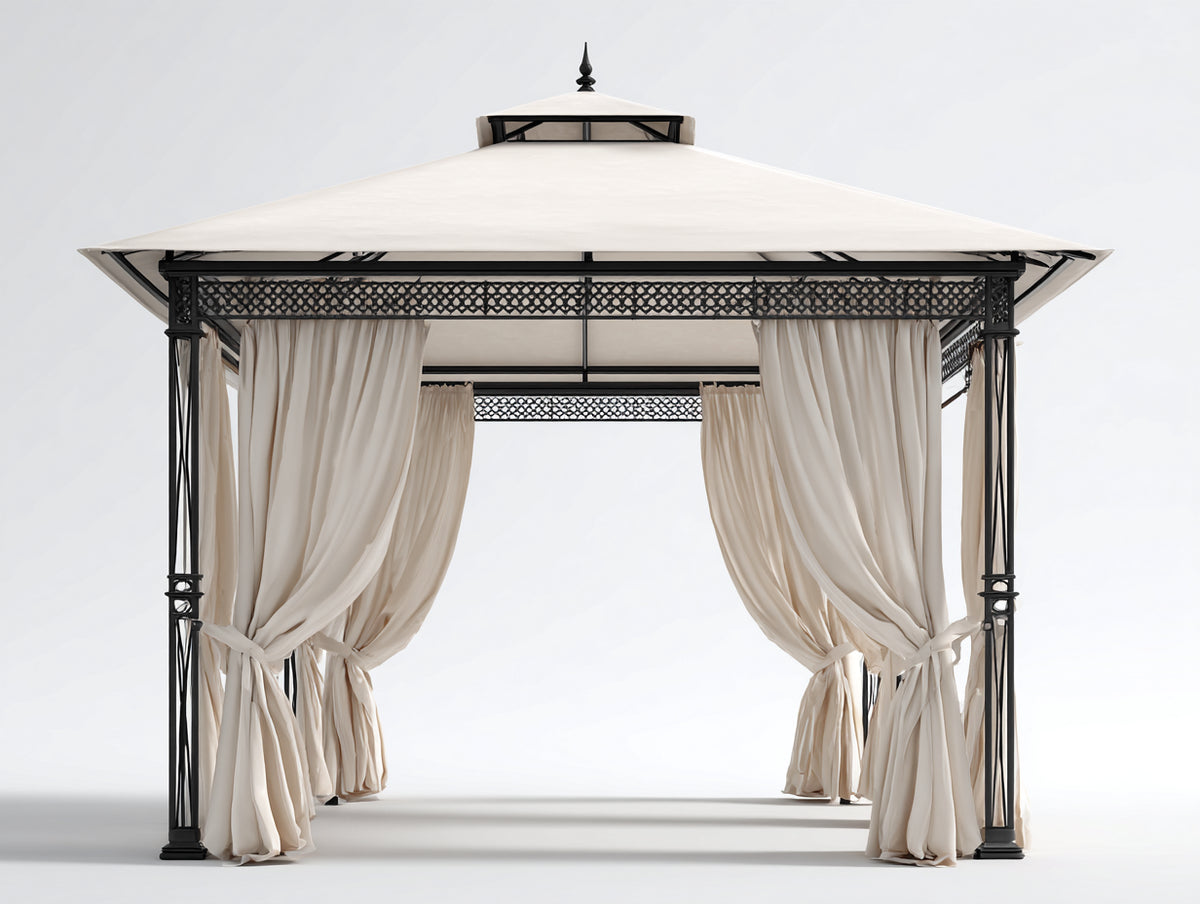 Tonnelle de jardin - Métal-Textile - 300x300x285 cm - Crème-Noir - Style classique